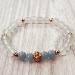 Crystal Bracelet Stretch Women's Matte‎ Quartz Angelite Copper 6mm 7in Gift Box
